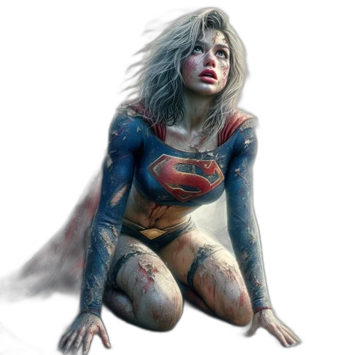 comic book art, concept art, photorealistic, fantasy art, female, superhero, wearing, torn transparent PNG cut-out