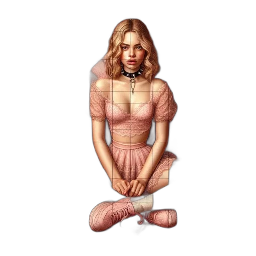 dress, face, jewelry, hair, pixel art, concept art, fantasy art, photorealistic transparent PNG cut-out