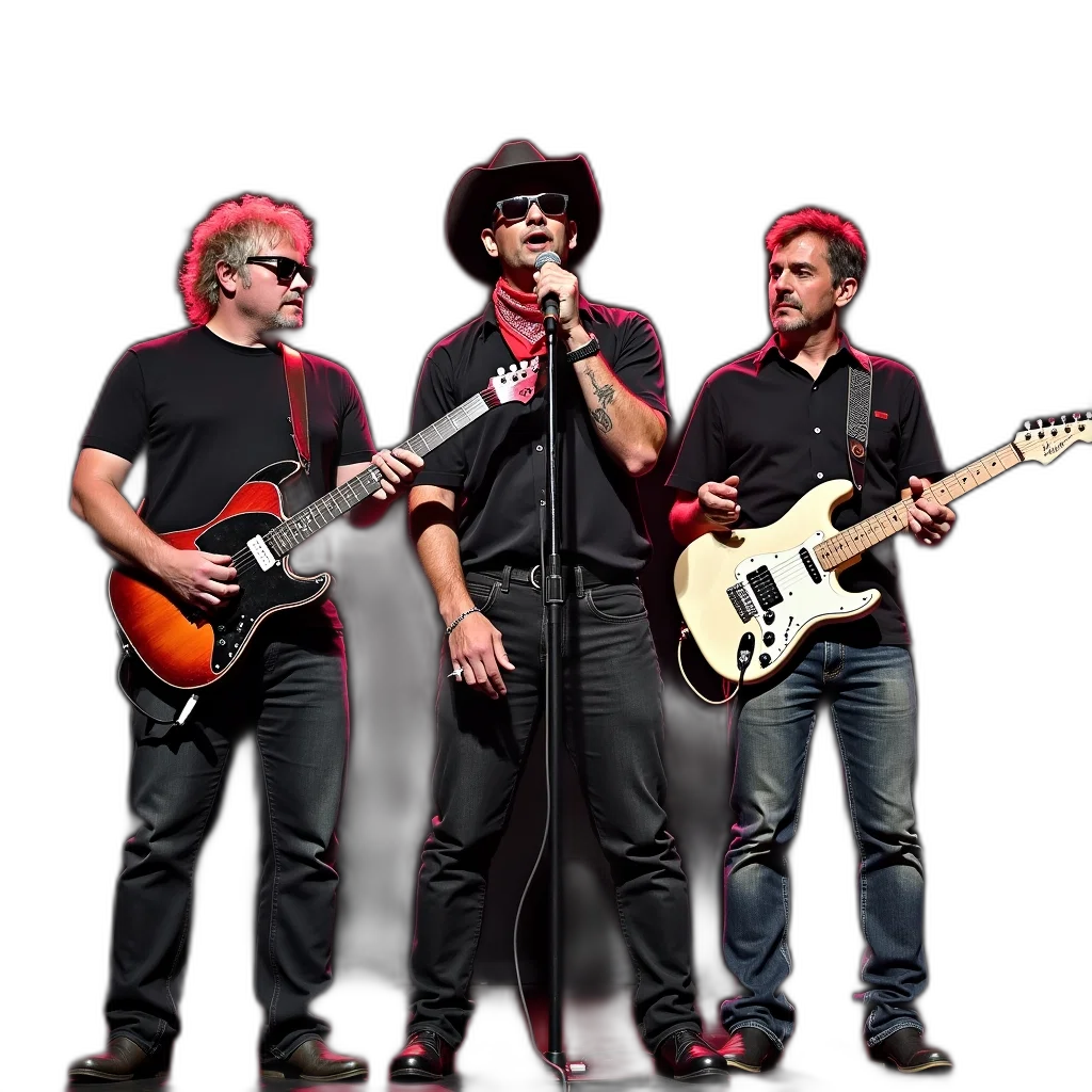 group, three, men, performing, stage, man, left, wearing transparent PNG cut-out