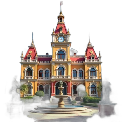 building, staff, crown, concept art, 3d render, photorealistic, pixel art, city street transparent PNG cut-out