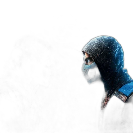 mask, jacket, face, concept art, 3d render, photorealistic, cyberpunk, fog transparent PNG cut-out