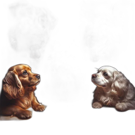 concept art, photorealistic, watercolor, oil painting, fog, fire, five, dogs transparent PNG cut-out