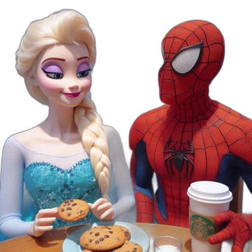 3d render, comic book art, concept art, two, cartoon, characters, sit, caf transparent PNG cut-out