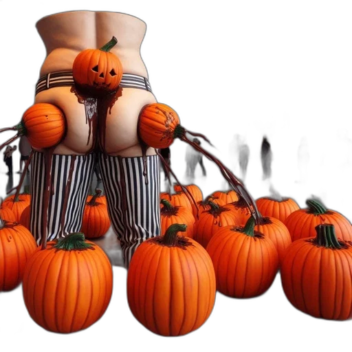 3d render, unusual, piece, contemporary, art, features, pumpkin-laden, human transparent PNG cut-out
