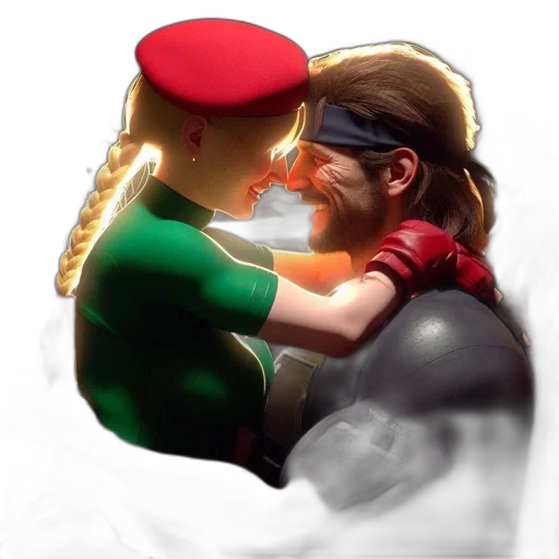 comic book art, concept art, pixel art, photorealistic, two, animated, characters, one transparent PNG cut-out