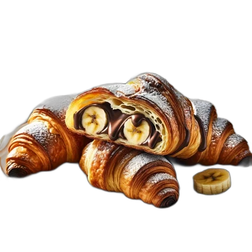 food, animal, photorealistic, 3d render, croissant, sliced, banana, filling transparent PNG cut-out