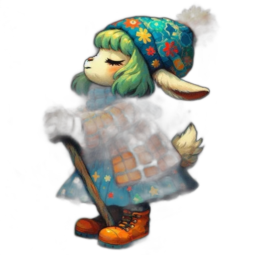 hat, staff, jacket, dress, pixel art, concept art, fantasy art, watercolor transparent PNG cut-out