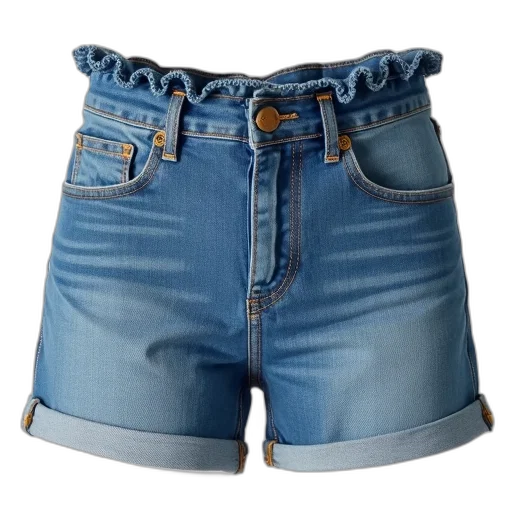 jacket, 3d render, blue, pair, denim, shorts, ruffled, waistband transparent PNG cut-out