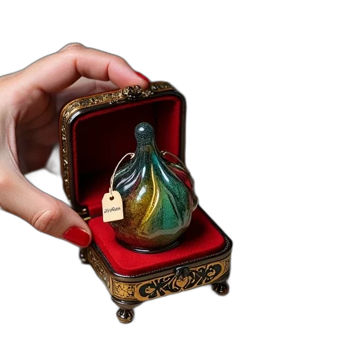 bottle, jewelry, crown, 3d render, photorealistic, hand, holding, open transparent PNG cut-out