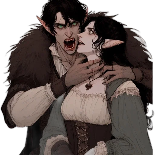 fantasy art, concept art, comic book art, watercolor, two, elfin-like, characters, including transparent PNG cut-out