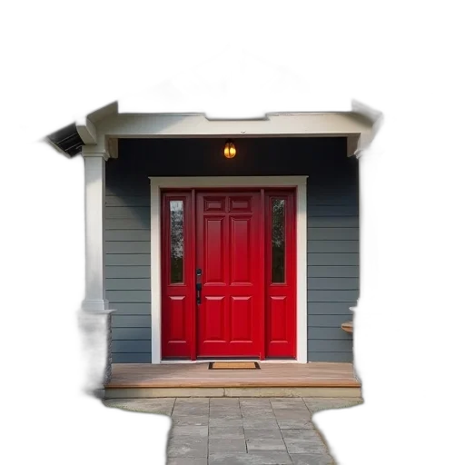 building, furniture, 3d render, photorealistic, red, gray, house, doors transparent PNG cut-out