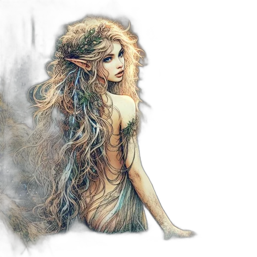 hair, dress, fantasy art, watercolor, concept art, photorealistic, blue, pastel transparent PNG cut-out