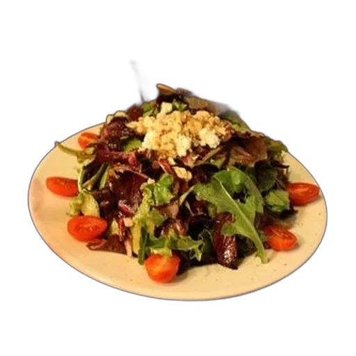 food, plate, mixed, greens, topped, tomatoes, crumbled, cheese transparent PNG cut-out