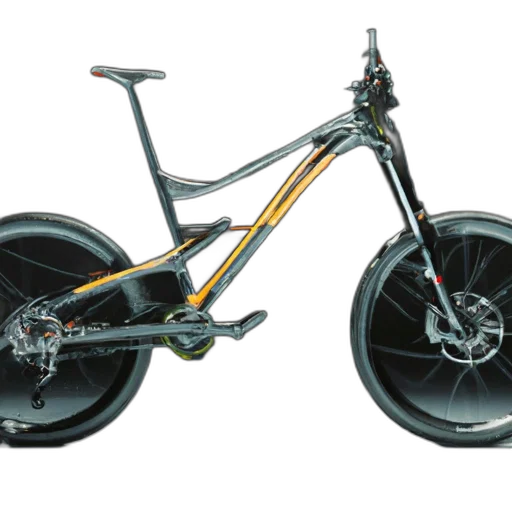 photorealistic, 3d render, concept art, sleek, black, mountain, bike, orange transparent PNG cut-out