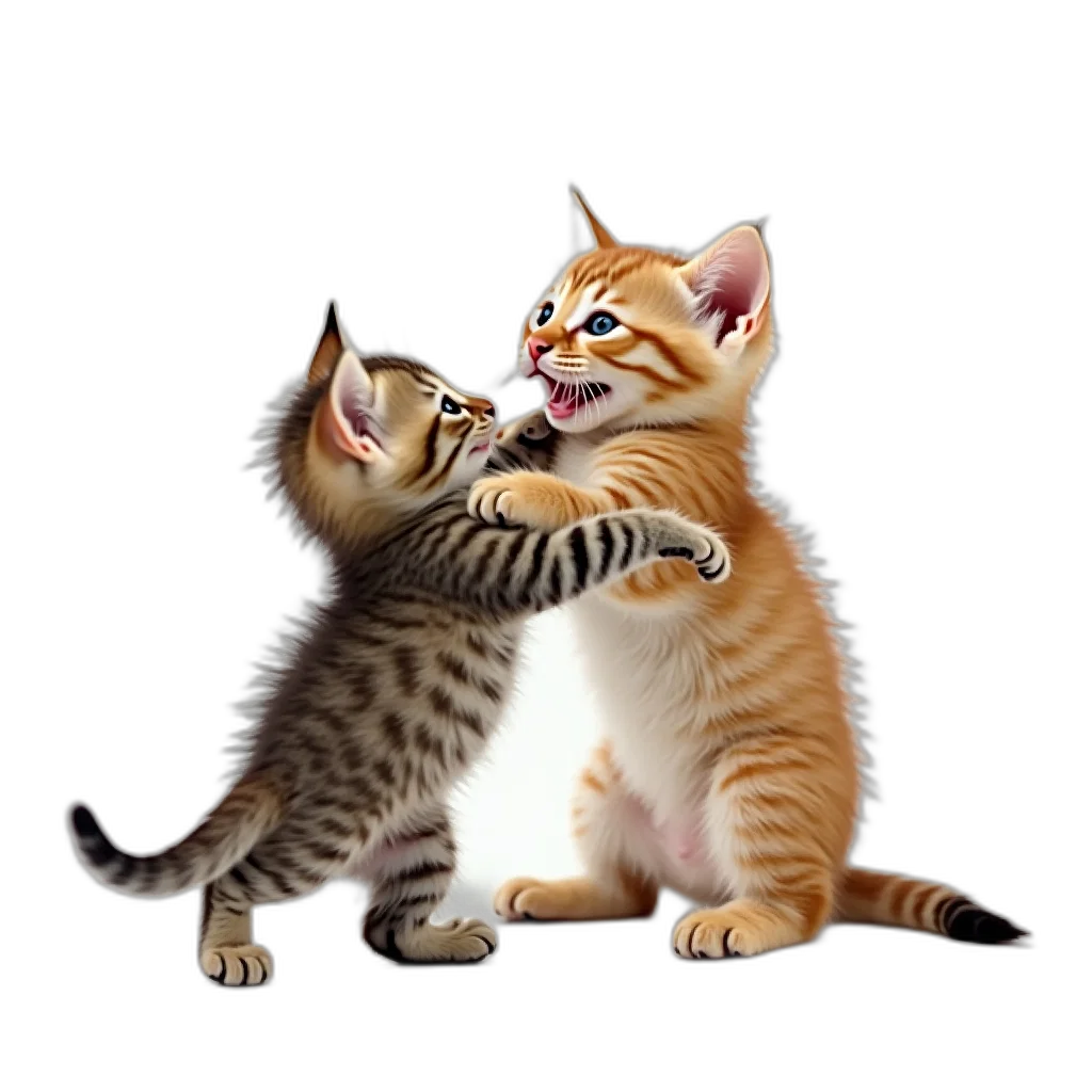 animal, staff, photorealistic, fire, playful, kitten, wrestling, larger transparent PNG cut-out