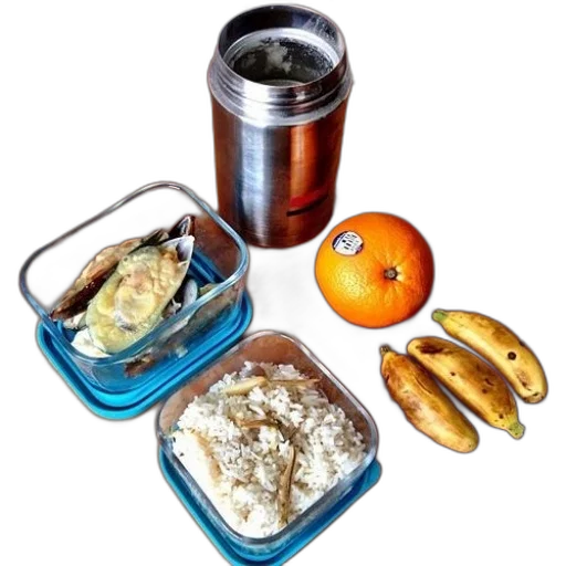 food, wooden, table, two, containers, orange, three, bananas transparent PNG cut-out