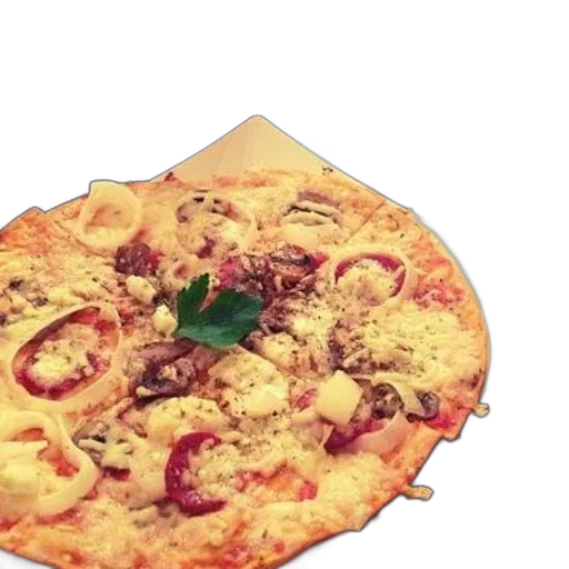 food, 3d render, photorealistic, pizza, cheese, onions, pepperoni, white transparent PNG cut-out