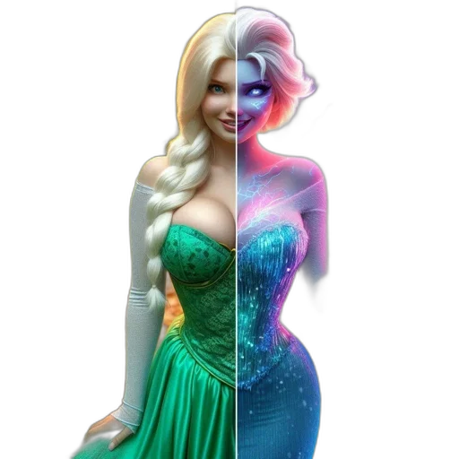 dress, 3d render, concept art, fantasy art, cartoon, two, animated, characters transparent PNG cut-out