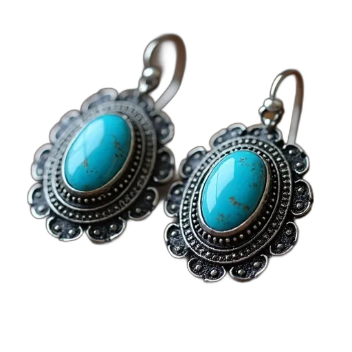 jewelry, pair, earrings, detailed, design, featuring, central, turquoise transparent PNG cut-out