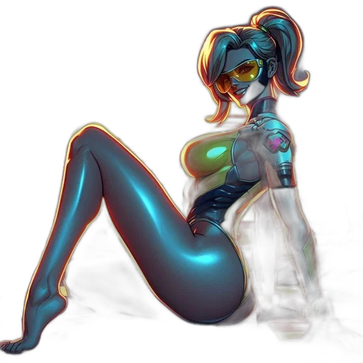 robot, dress, concept art, cyberpunk, fantasy art, pixel art, neon lights, underwater transparent PNG cut-out