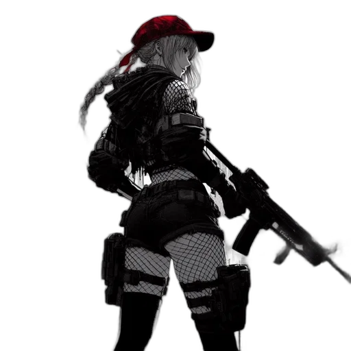 weapon, hat, jacket, staff, cyberpunk, concept art, pixel art, anime transparent PNG cut-out