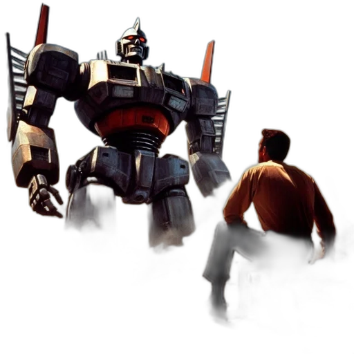 robot, weapon, concept art, 3d render, comic book art, pixel art, fog, outer space transparent PNG cut-out