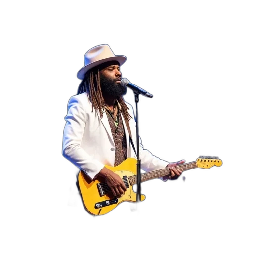 hat, jacket, hair, musician, beard, dreadlocks, performing, stage transparent PNG cut-out