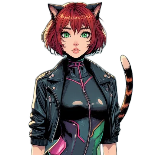 jacket, staff, animal, cyberpunk, anime, concept art, pixel art, colorful transparent PNG cut-out