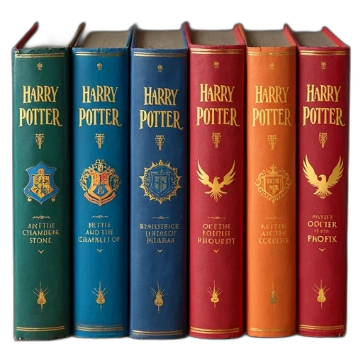colorful, collection, six, harry, potter, books, rowling, each transparent PNG cut-out