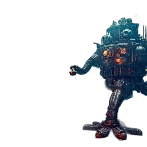 robot, creature, weapon, staff, concept art, 3d render, cyberpunk, pixel art transparent PNG cut-out