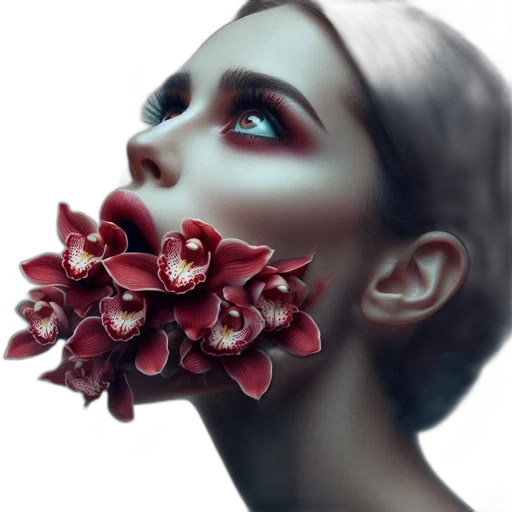 flower, face, jewelry, crown, photorealistic, 3d render, fantasy art, oil painting transparent PNG cut-out