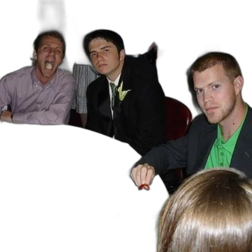 staff, jacket, animal, creature, three, men, sit, table transparent PNG cut-out