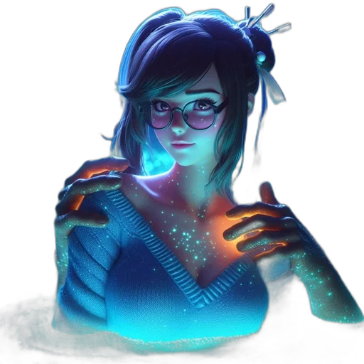 robot, dress, staff, concept art, cyberpunk, fantasy art, pixel art, neon lights transparent PNG cut-out