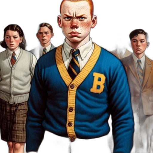 jacket, comic book art, concept art, group, children, mid-20th-century, uniforms, led transparent PNG cut-out