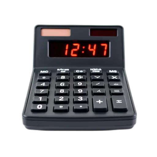 black, calculator, digital, display, showing, red, numbers, has transparent PNG cut-out