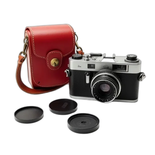 jewelry, photorealistic, red, vintage, camera, leather, case, brown transparent PNG cut-out