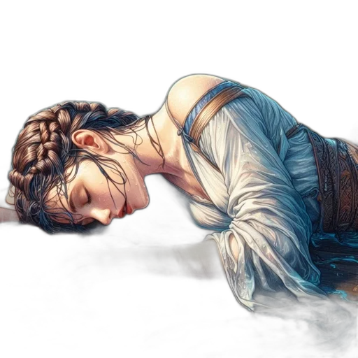 watercolor, concept art, fantasy art, photorealistic, blue, woman, relaxes, besides transparent PNG cut-out