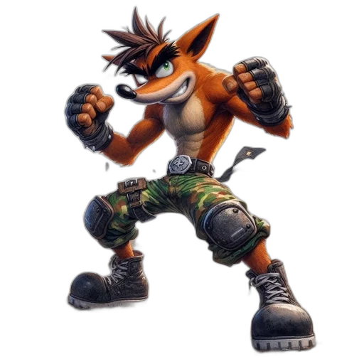 animal, weapon, concept art, 3d render, muscular, anthropomorphic, fox, combat-ready transparent PNG cut-out