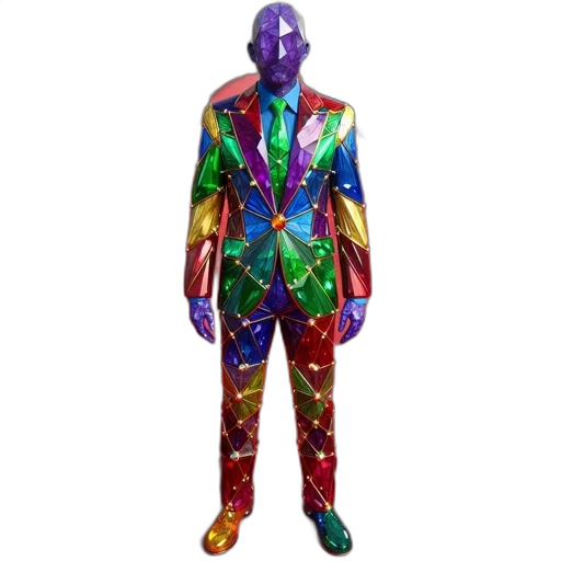 jacket, 3d render, colorful, person, mask, wearing, geometric, multicolored transparent PNG cut-out