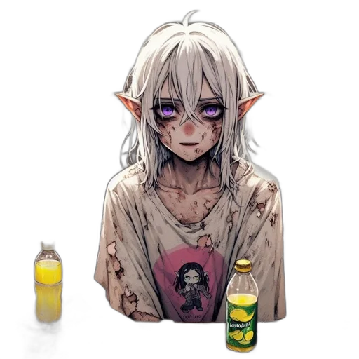 bottle, creature, face, staff, concept art, fantasy art, pixel art, watercolor transparent PNG cut-out