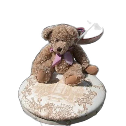 furniture, food, hat, teddy, bear, purple, ribbon, sits transparent PNG cut-out