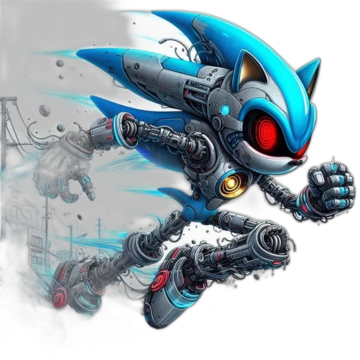 robot, weapon, concept art, 3d render, comic book art, fantasy art, blue, unusual transparent PNG cut-out