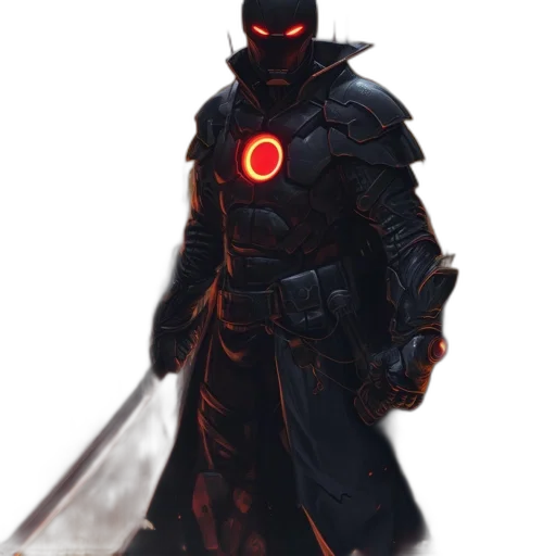 mask, staff, sword, concept art, comic book art, fantasy art, cyberpunk, dark transparent PNG cut-out