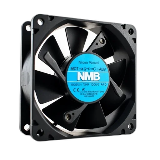 3d render, black, computer, fan, blue, label, attached, mount transparent PNG cut-out