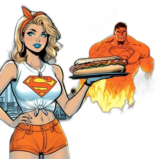 food, comic book art, concept art, fire, young, woman, blonde, hair transparent PNG cut-out