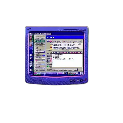 staff, robot, vaporwave, cyberpunk, illustration, displays, old-school, setup transparent PNG cut-out