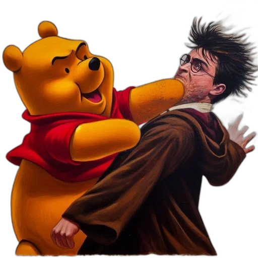 comic book art, concept art, photorealistic, fire, winnie, pooh, punches, surprised transparent PNG cut-out