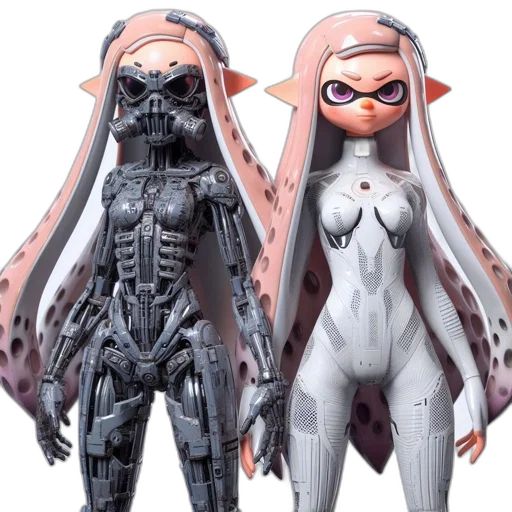 creature, concept art, 3d render, comic book art, monochrome, two, animated, female transparent PNG cut-out