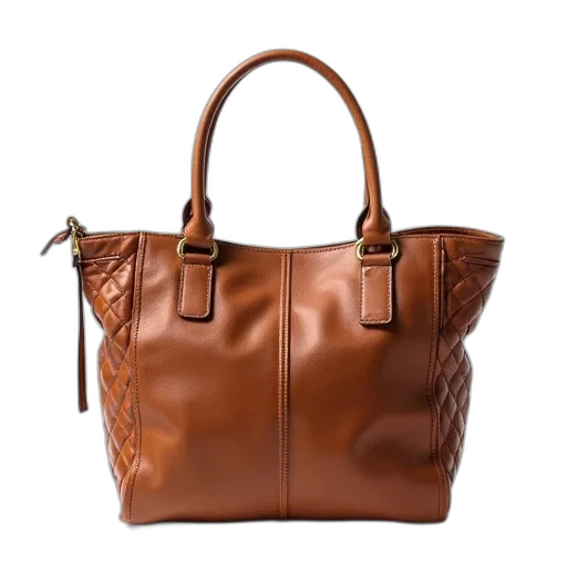 3d render, photorealistic, earth tones, brown, leather, handbag, quilted, pattern transparent PNG cut-out
