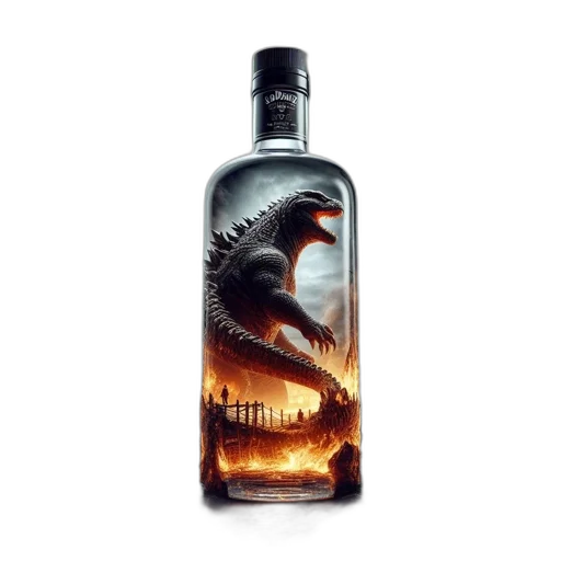 bottle, dragon, photorealistic, concept art, 3d render, fantasy art, fire, large transparent PNG cut-out